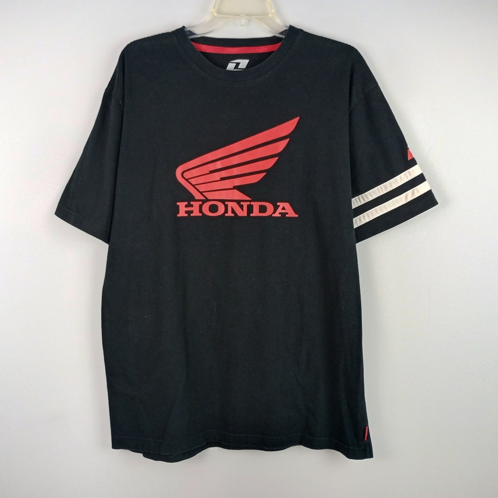One Industries Mens L Black Racing Graphic Honda Wing Logo Short Sleeve TShirt